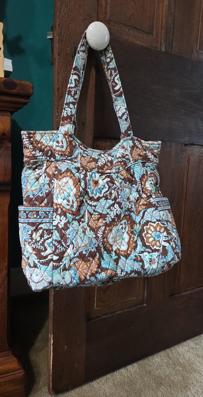 Vera Bradley Quilted Floral Tote in Brown & Light Blue